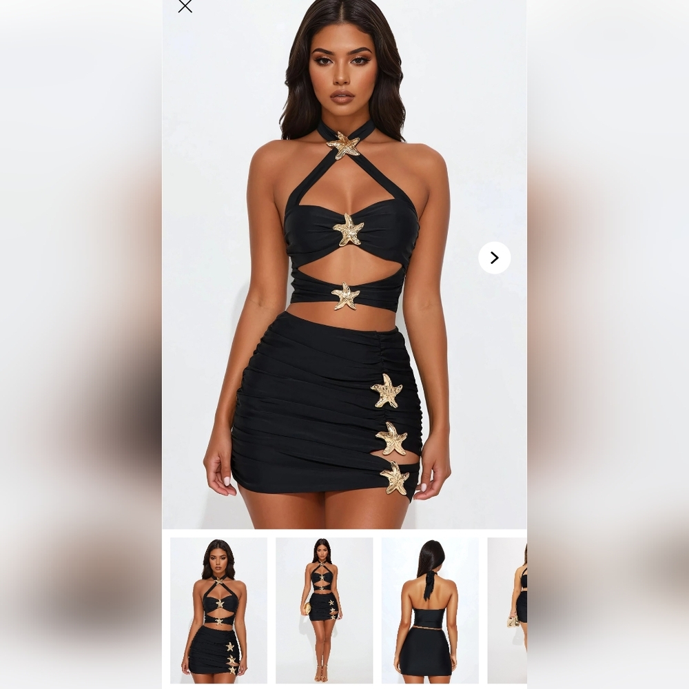 Fashion Nova Black and Gold Starfish Mini Dress